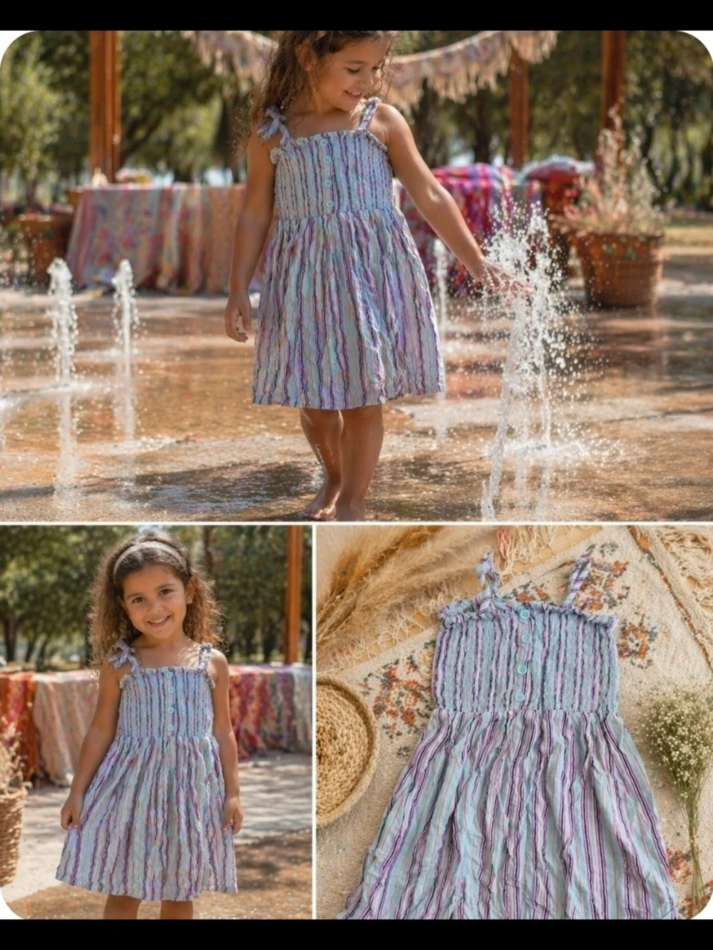 4/$15 Girls' Lavender Multi-Stripe Sundress – Summer Dress Sz 7-8